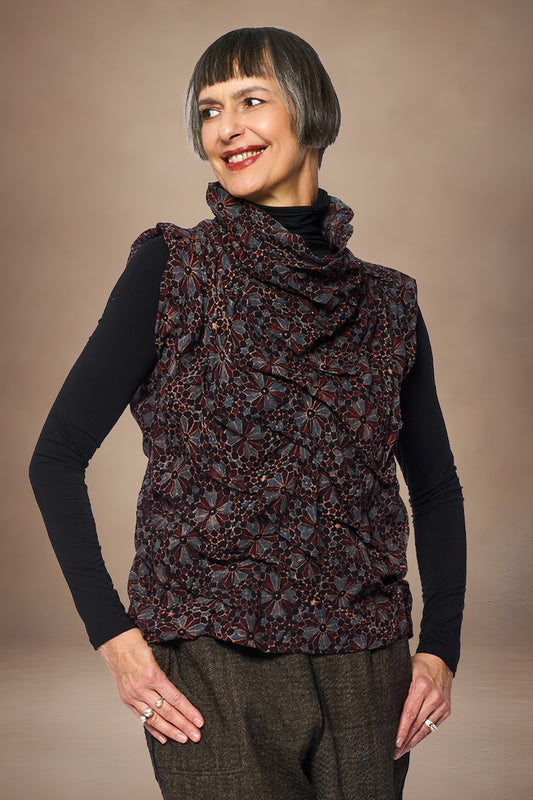 AJRAKH FLOWER WAVY TUCK SHELL TOP - af1553-blk -