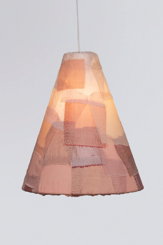 Mosaic Fray Patch Kantha Pandant Lamp -Rose Water -