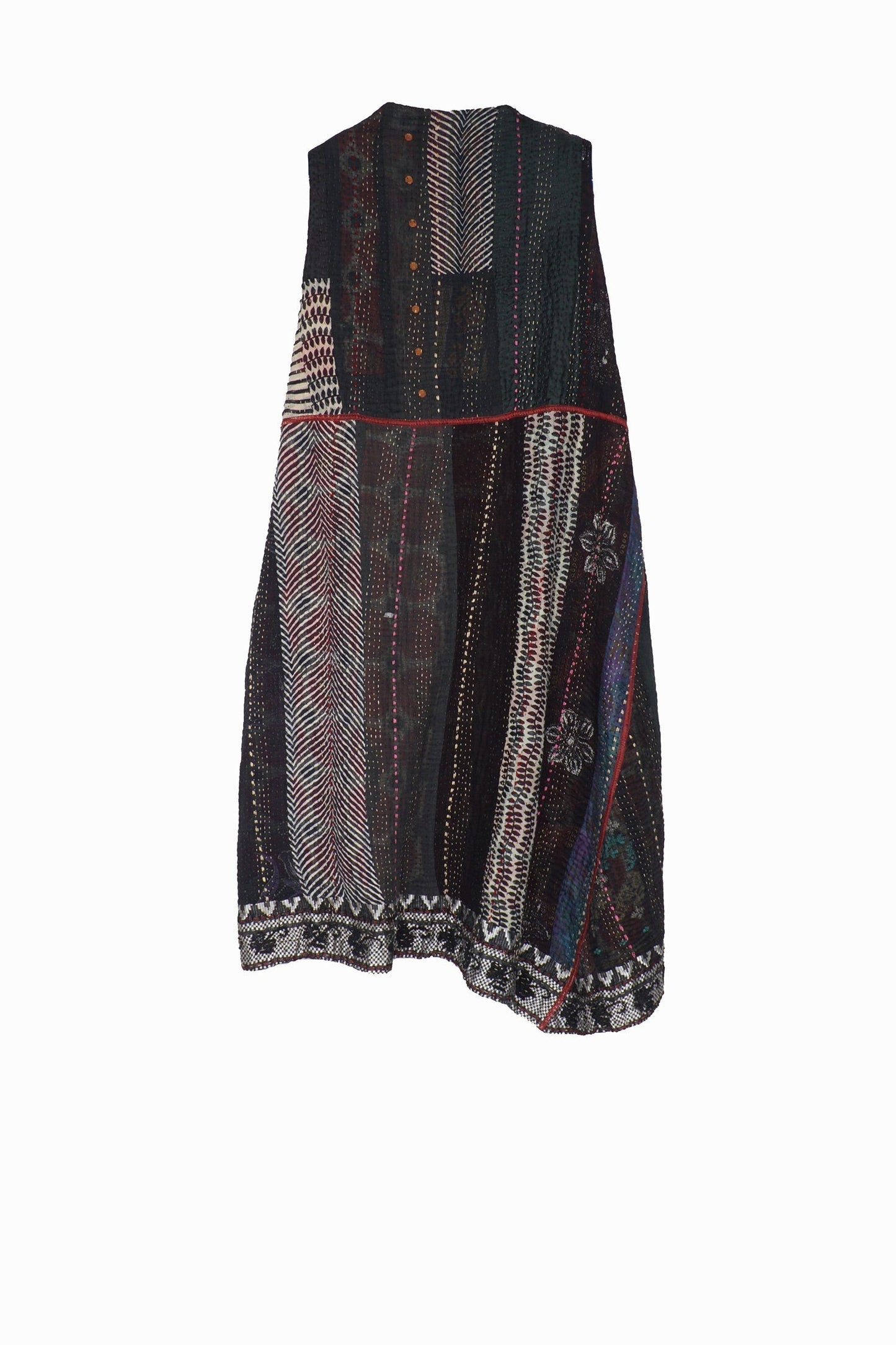 STRIPE RALLIS KANTHA WRAP VEST - pr4213-blk -