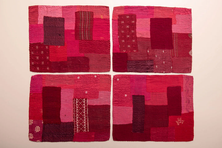 Landscape Fray Patch  Kantha Placemat - Red (Set of 2)