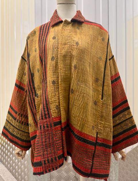 VINTAGE COTTON KANTHA OVERSIZED MINI COAT - cv4332-0046a -
