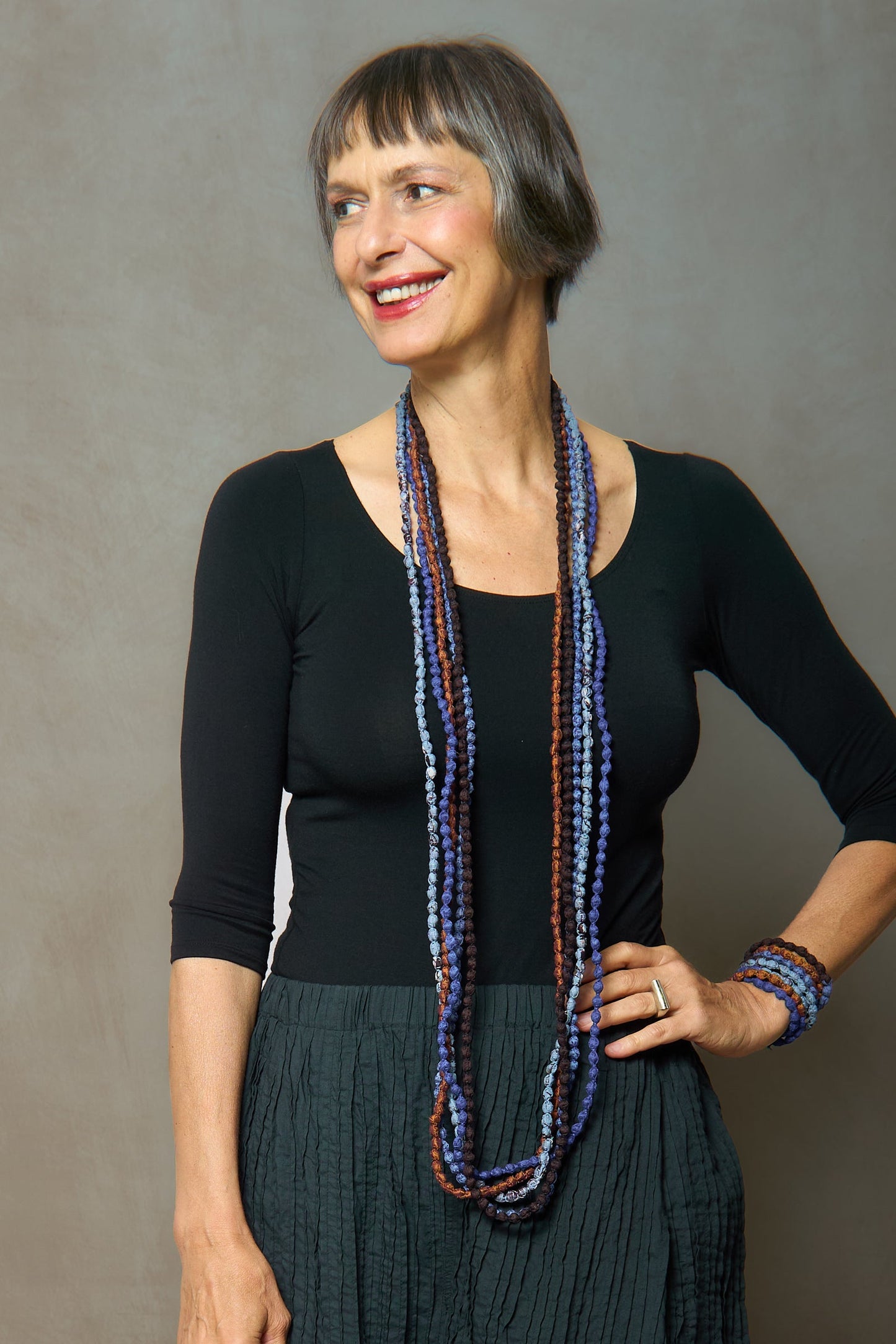 VINTAGE SILK KANTHA 5 STRAND NECKLACE - sv2730-blu -