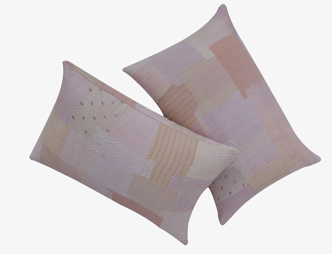 Mosaic Fray Handmade vintage Kantha Pillow - Shallot
