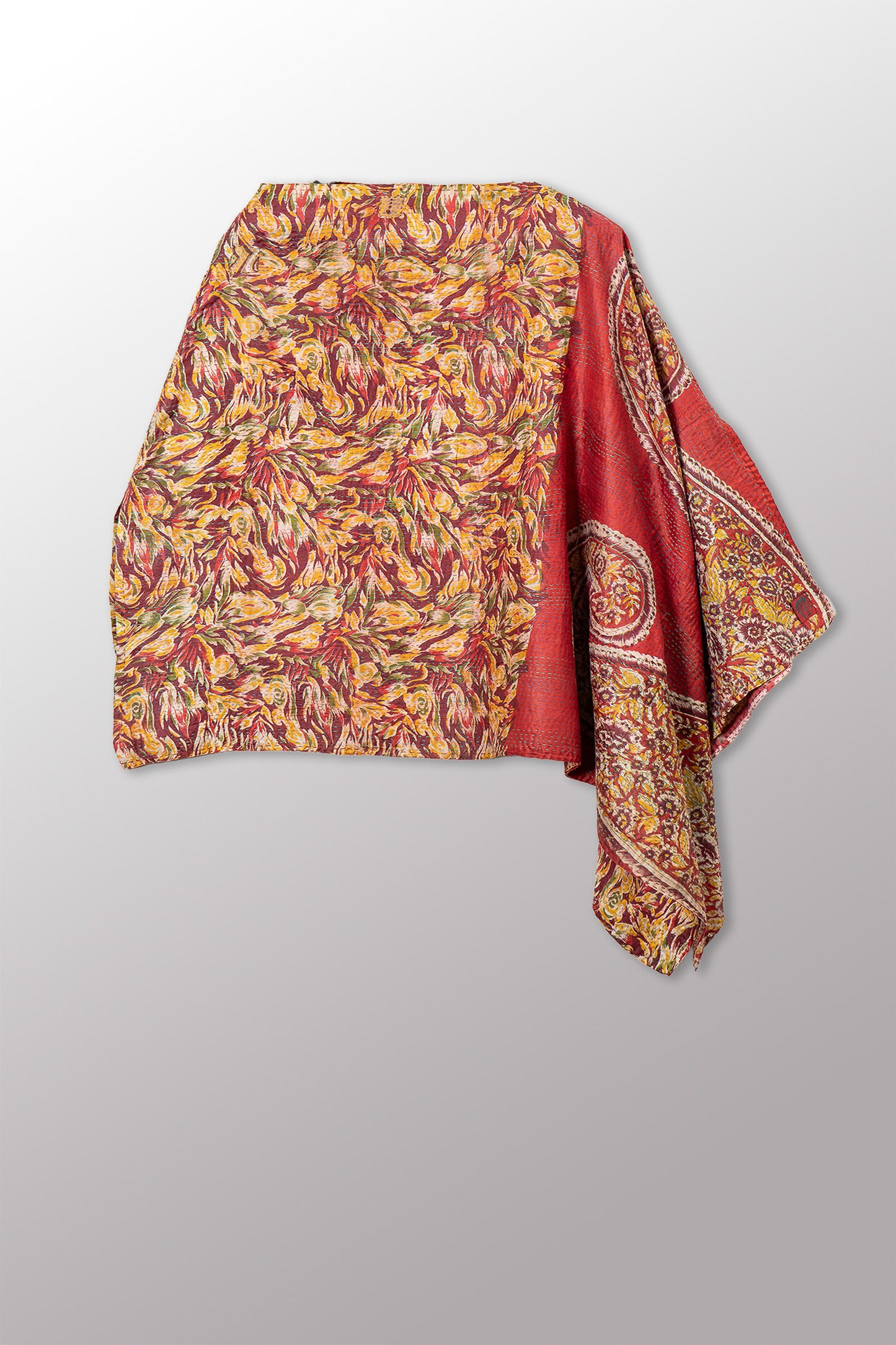 VINTAGE SILK KANTHA LONG CAPE - sv2841-0009a -