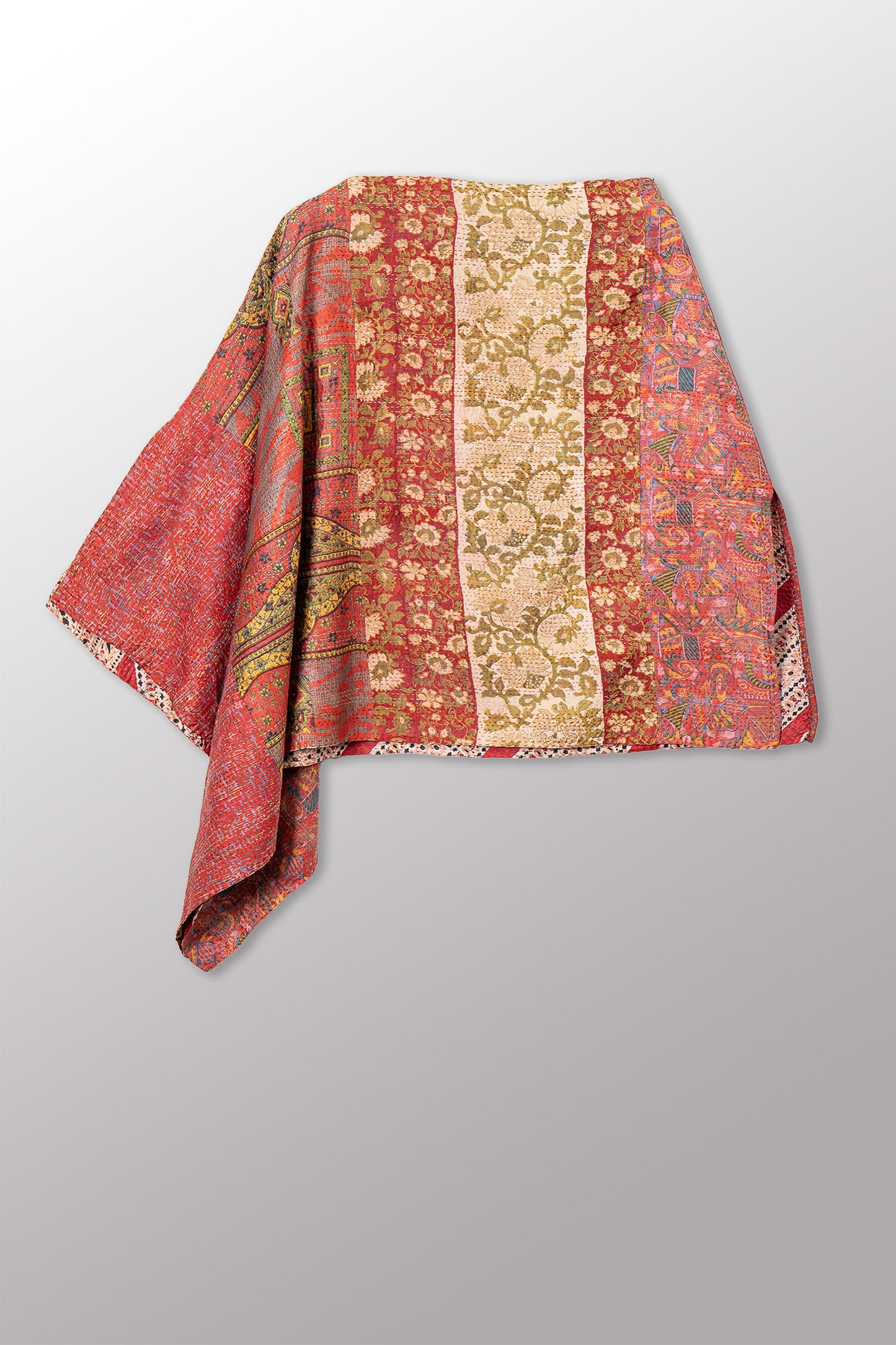 VINTAGE SILK KANTHA LONG CAPE - sv2841-0012a -