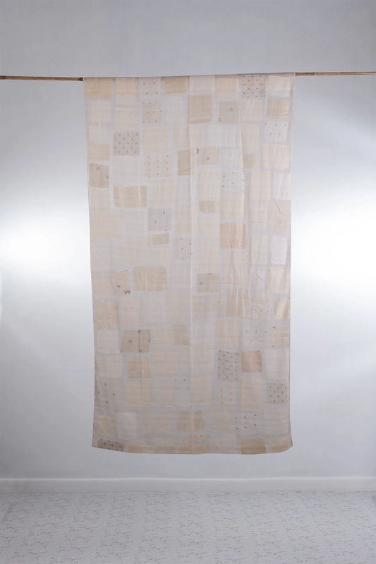 Mosaic Fray Patch Kantha Curtain -White -