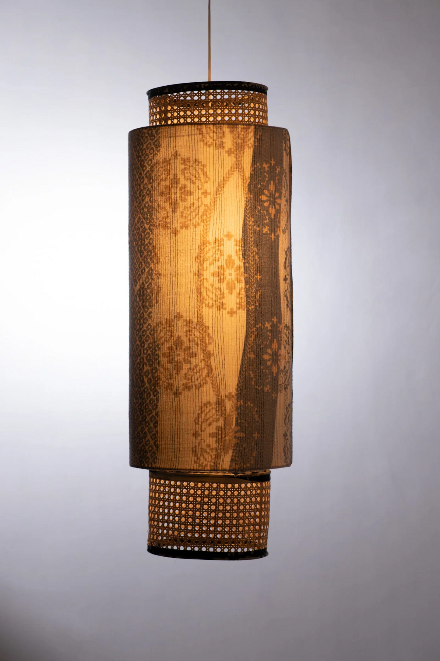 Kimono Cotton Kantha Hanging Lamp -Gray -