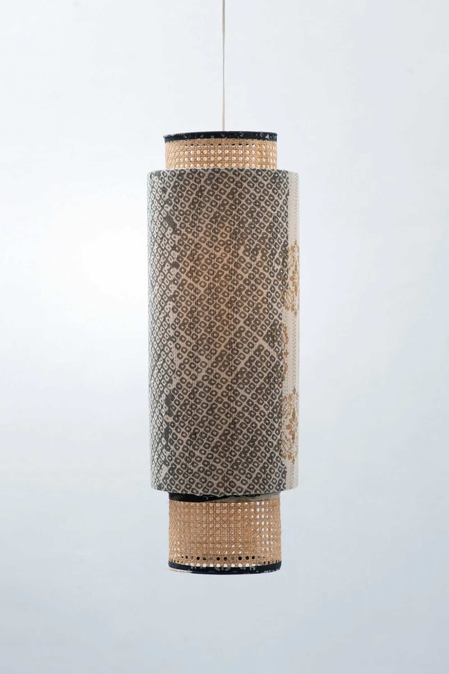 Kimono Cotton Kantha Hanging Lamp -Gray -