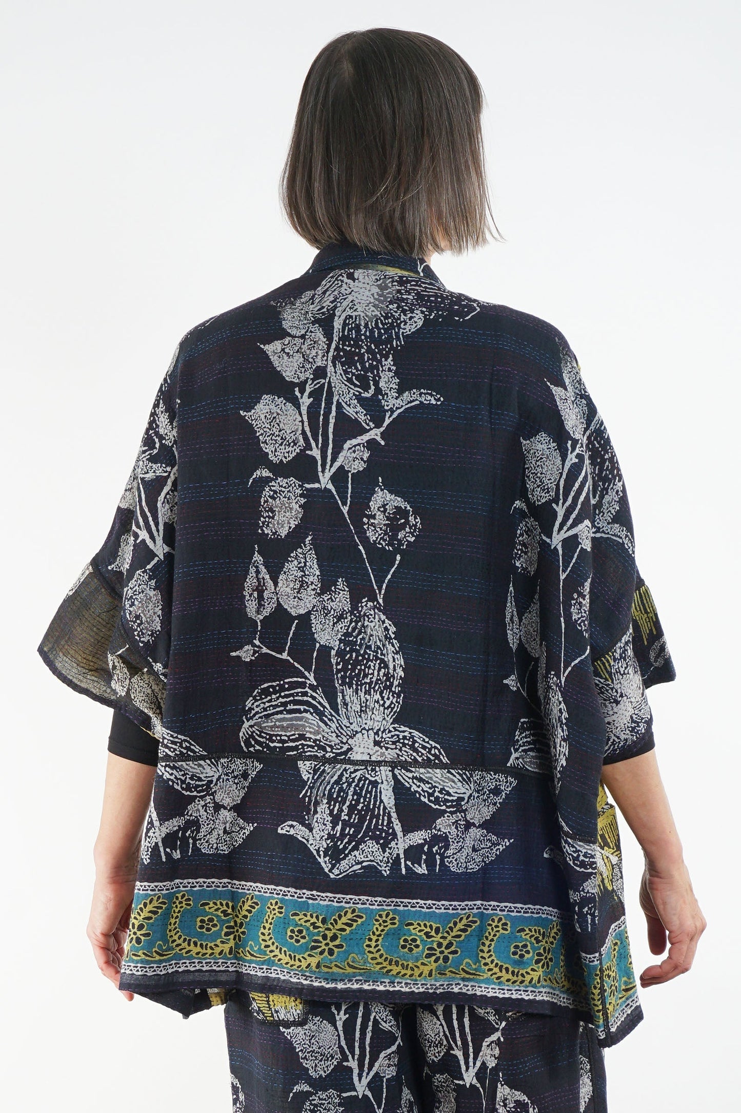 ORGANIC LEAVES KANTHA WIDE SHIRT - ol2546-blk -