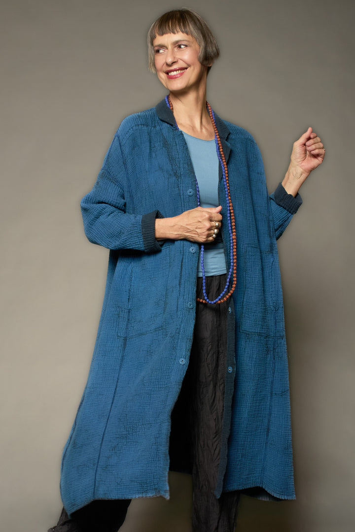 MUD DYE RIPPLE KANTHA NEW OVERSIZED COAT - yp4342-nvy -