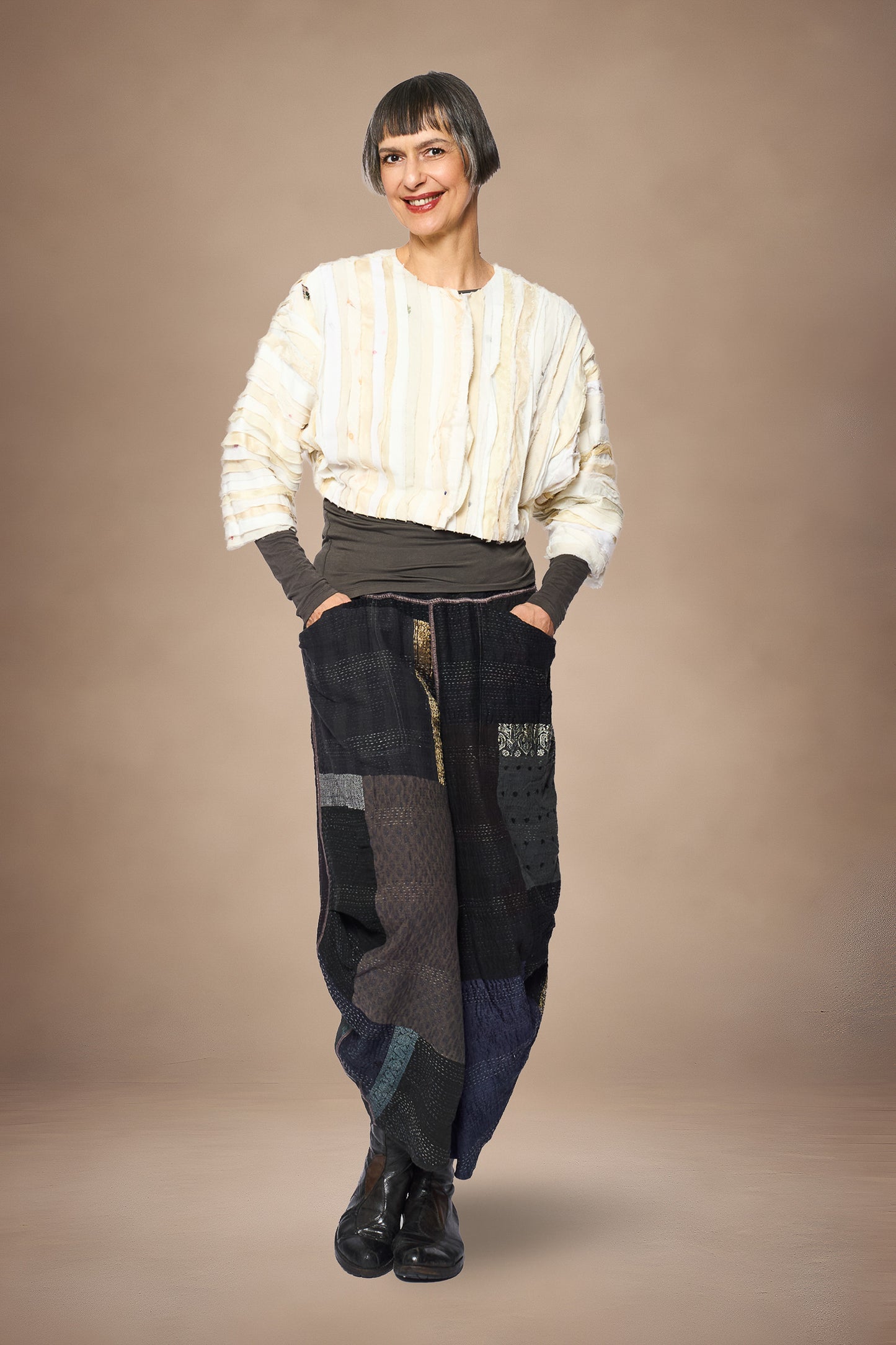 WAVY STRIPE KANTHA DOLMAN SLV. JACKET - wv2j110-ivy -