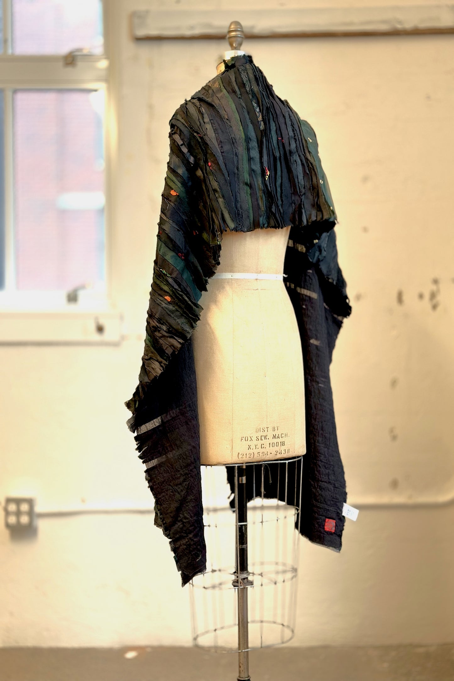 WAVY STRIPE KANTHA SMALL SHAWL - wv2830-blk -