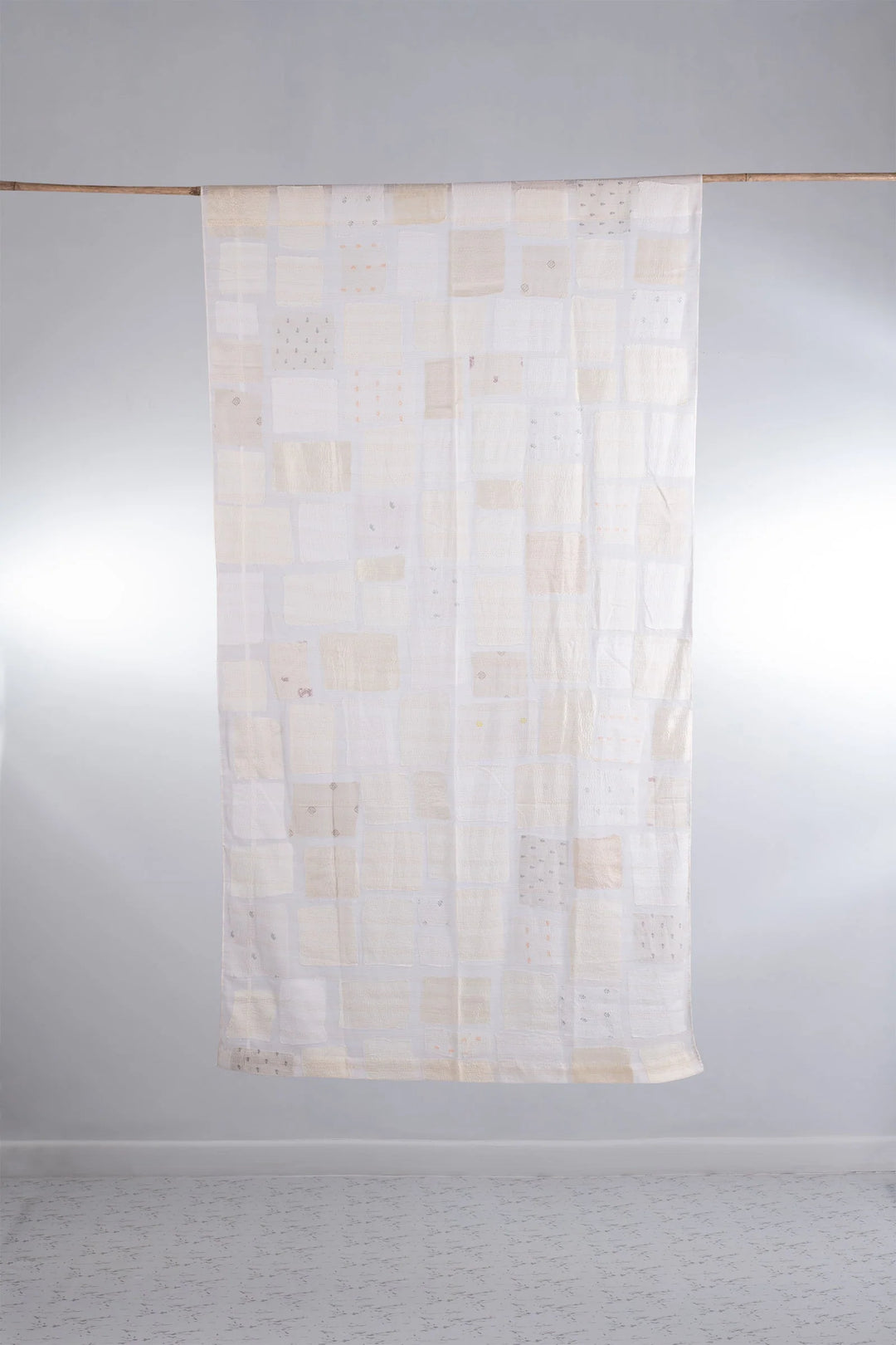 Mosaic Fray Patch Kantha Curtain - White