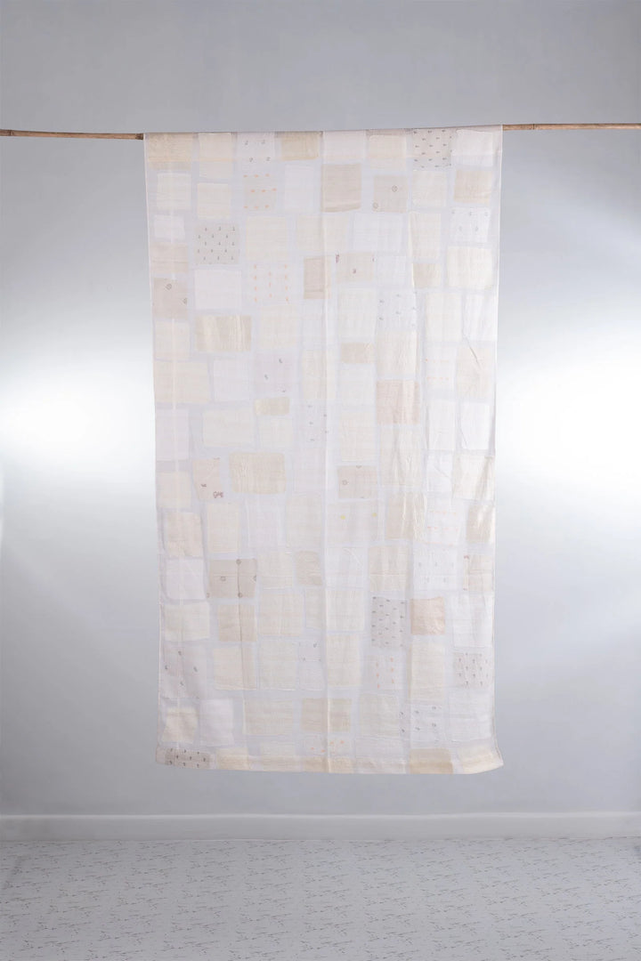 Mosaic Fray Patch Kantha Curtain - White