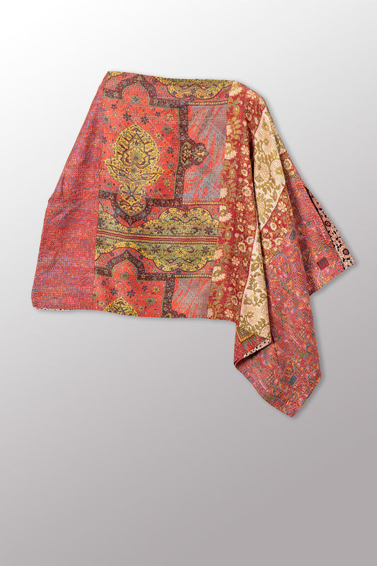 VINTAGE SILK KANTHA LONG CAPE - sv2841-0012a -