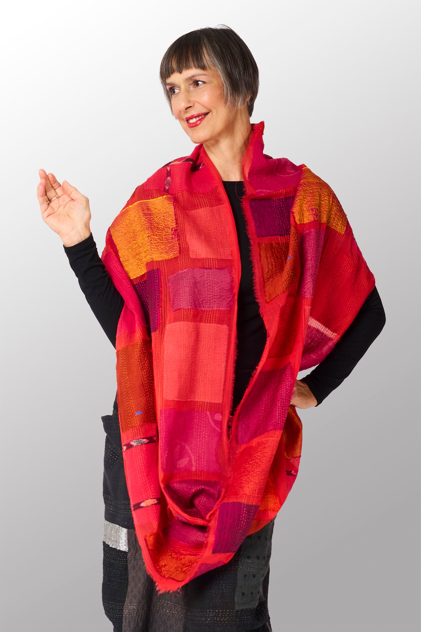 TONAL TILE PATCH KANTHA INFINITY SCARF - tt2816-npk -