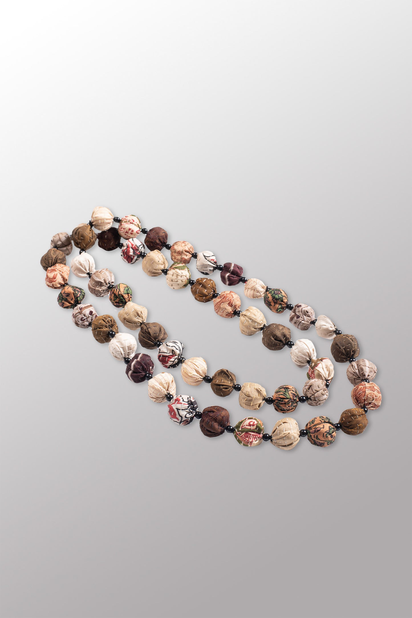 VINTAGE SILK KANTHA SMALL NUTS LONG NECKLACE - sv2706-ibn -