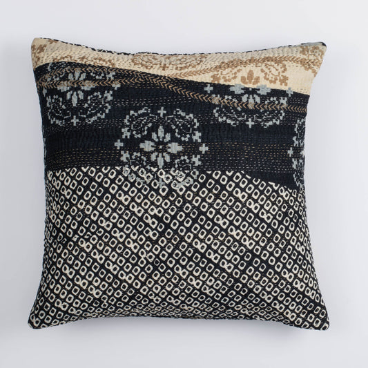 Kimono Cotton Kantha Pillow Sham -Black -