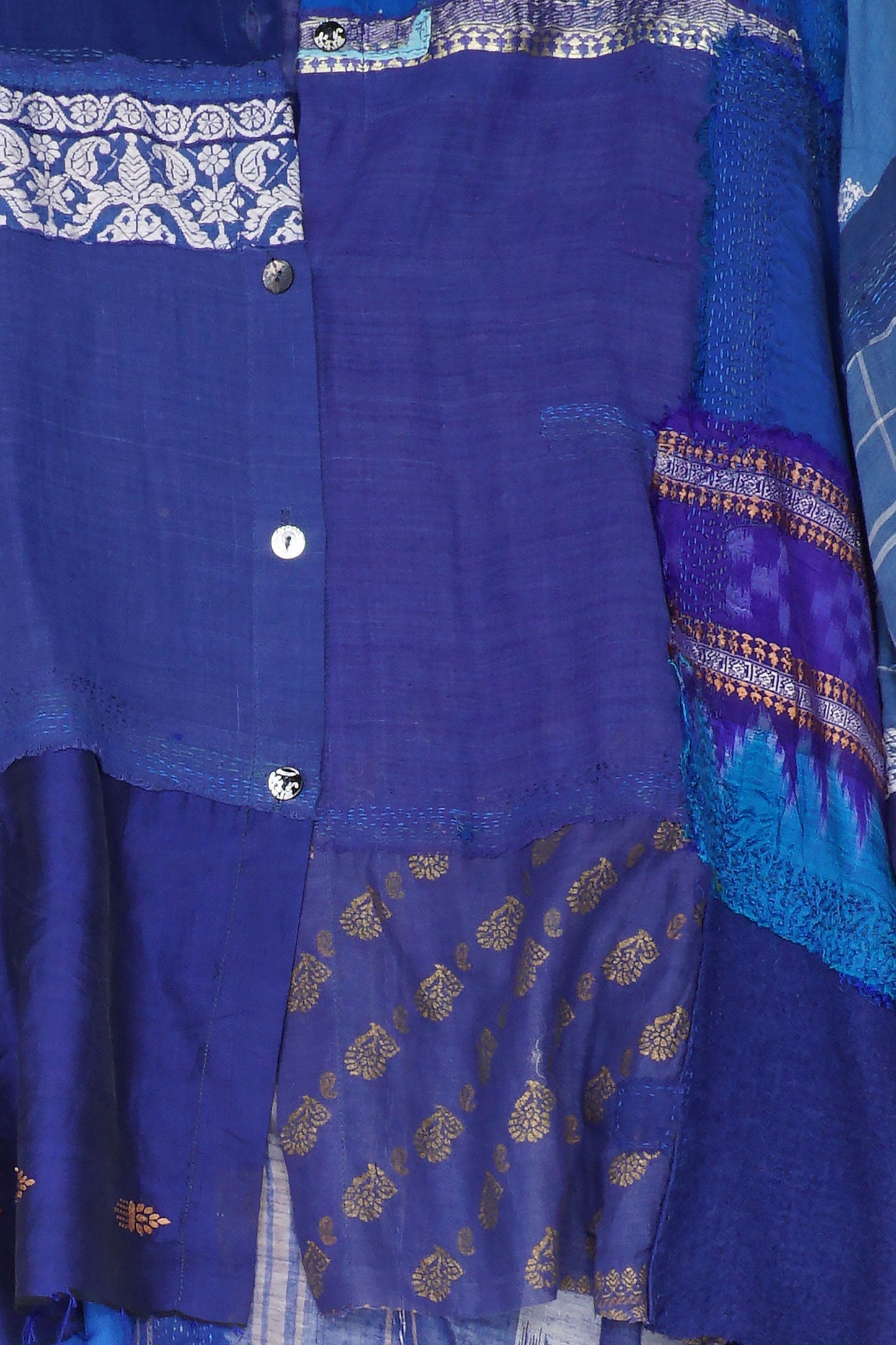 MOSAIC TILE PATCH KANTHA CAMP SHIRT - mt1525-blu -