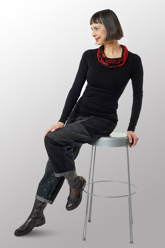 VINTAGE SILK KANTHA SEED NECKLACE - sv2721-rbl -