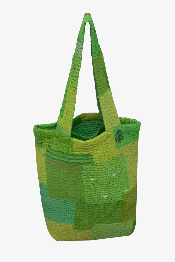 Mosaic Fray Handmade Vintage Kantha Tote Bag - Lime Green