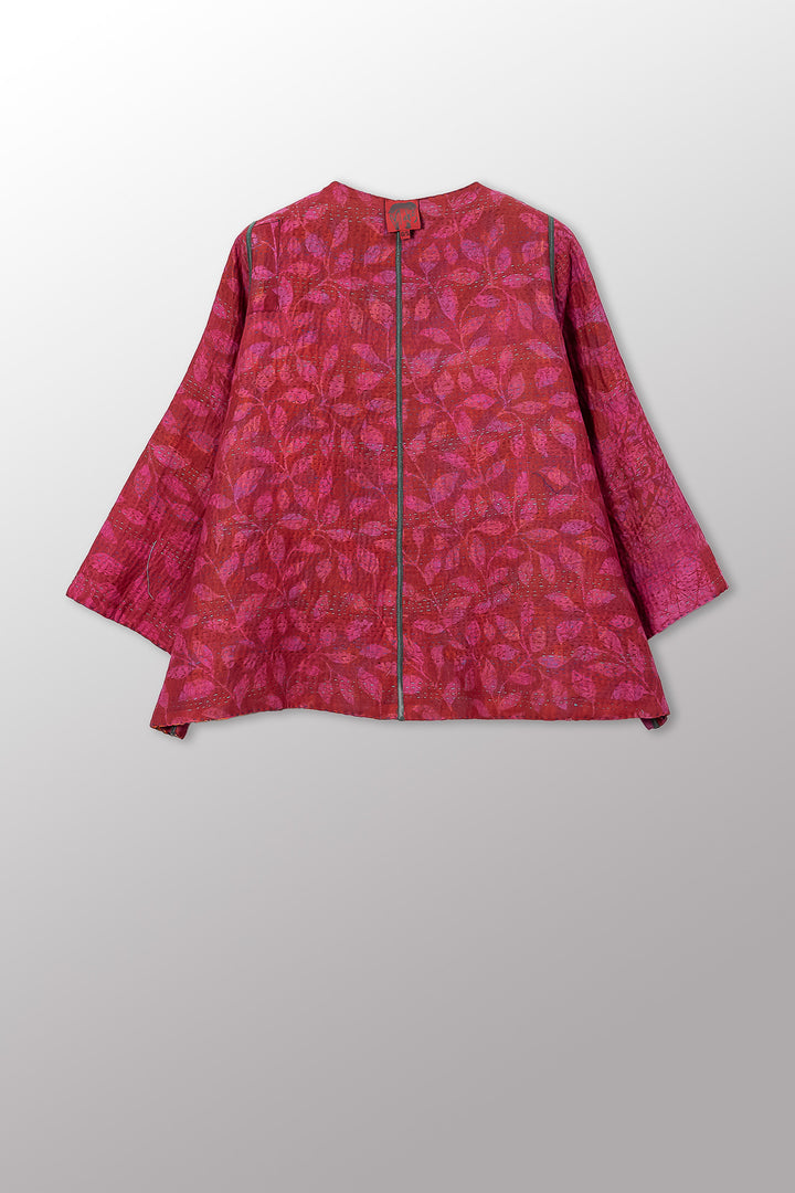 VINTAGE SILK GEORGETTE COTTON KANTHA BELL SHAPE JACKET - gc4048-0002a -