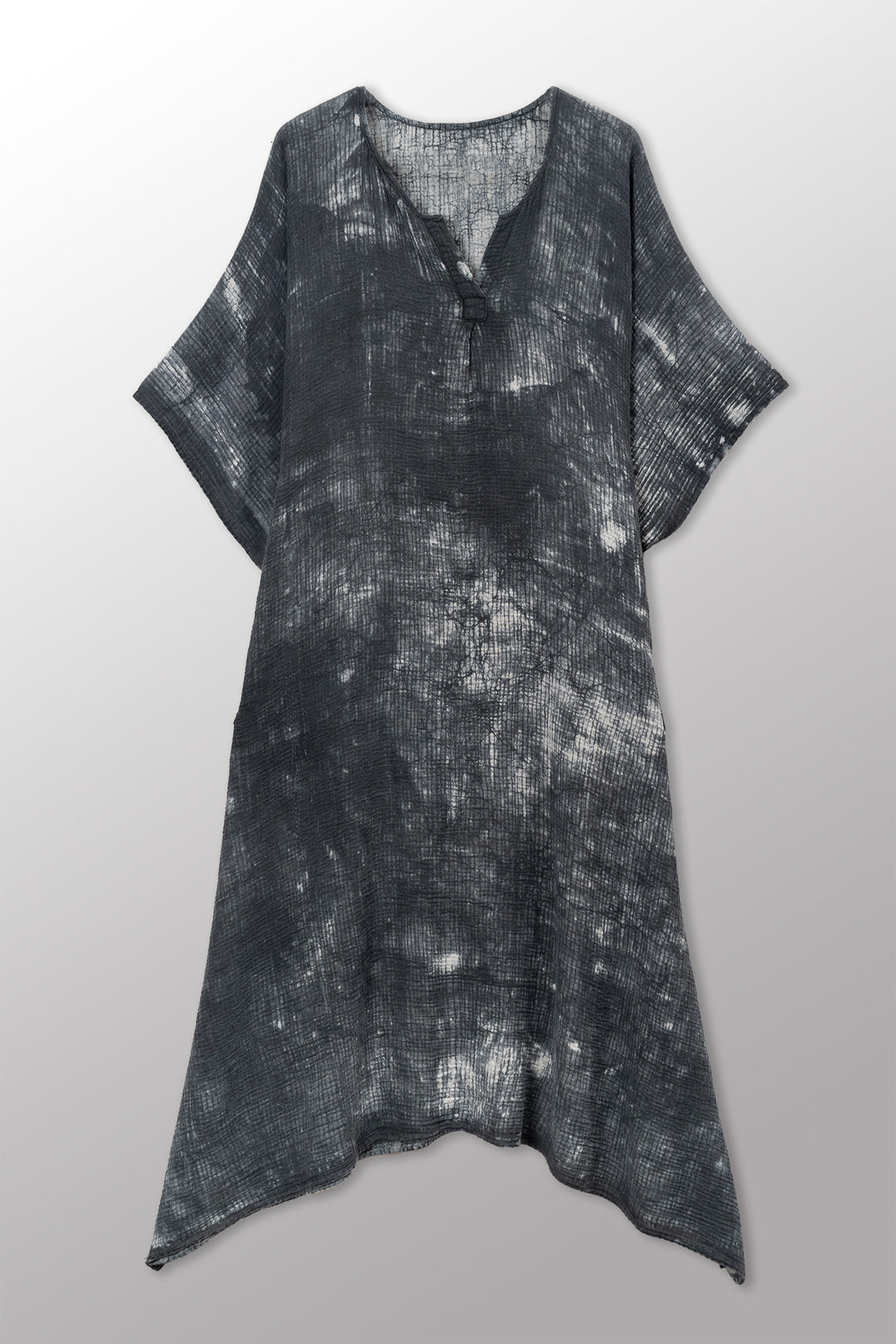 MUD DYE RIPPLE KANTHA KAFTAN DRESS - yp2468-gry -