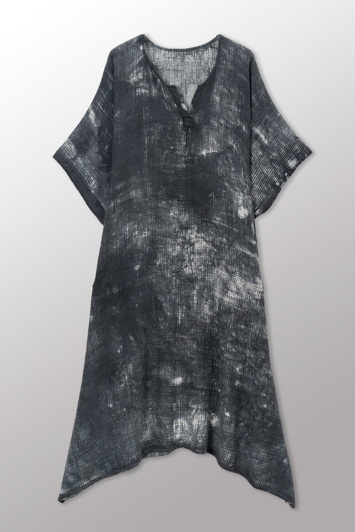 MUD DYE RIPPLE KANTHA KAFTAN DRESS - yp2468-gry -