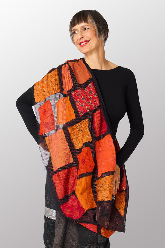 TONAL TILE PATCH KANTHA INFINITY SCARF - tt2816-org -
