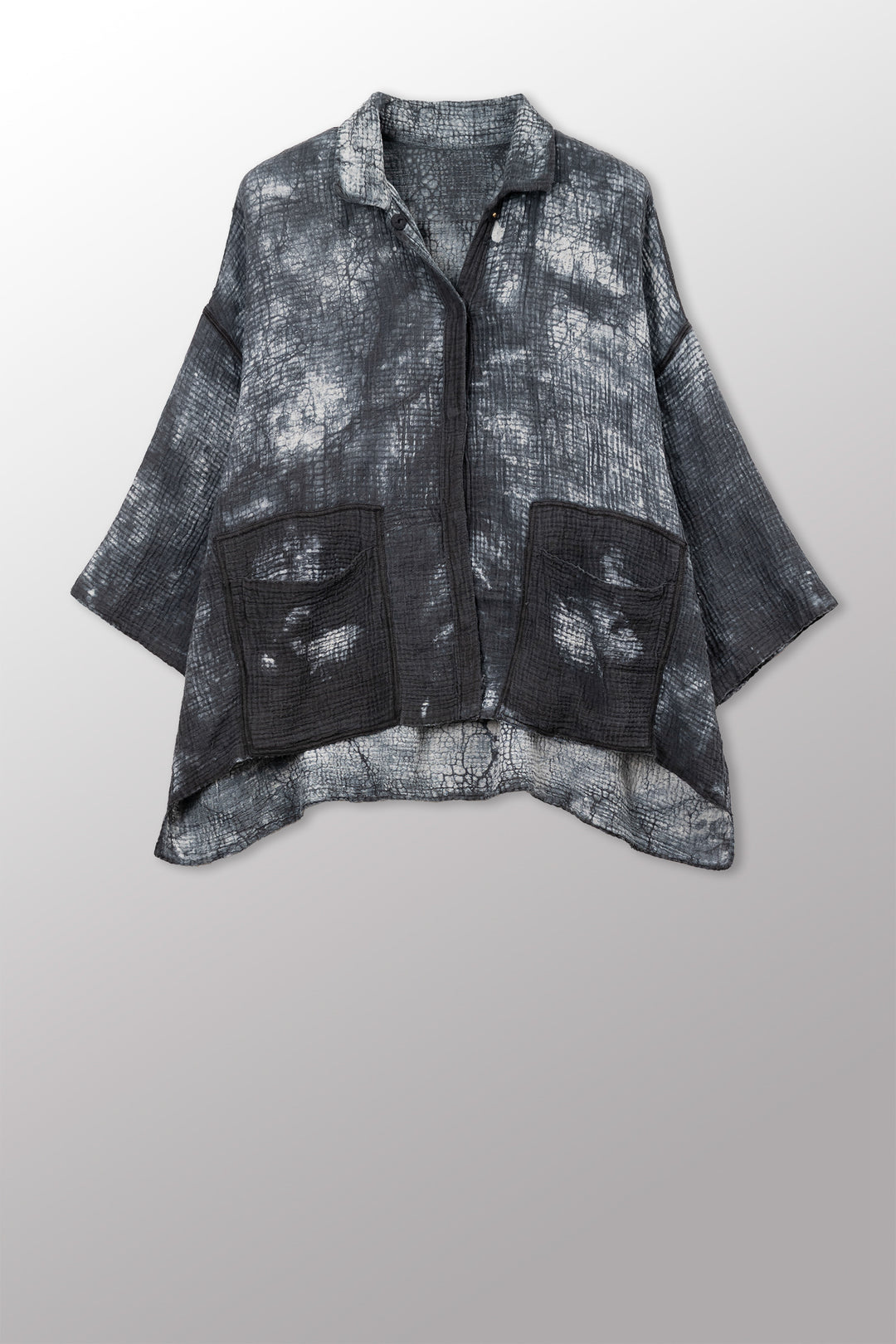 MUD DYE RIPPLE KANTHA CROPPED TENT SHIRT - yp2596-gry -