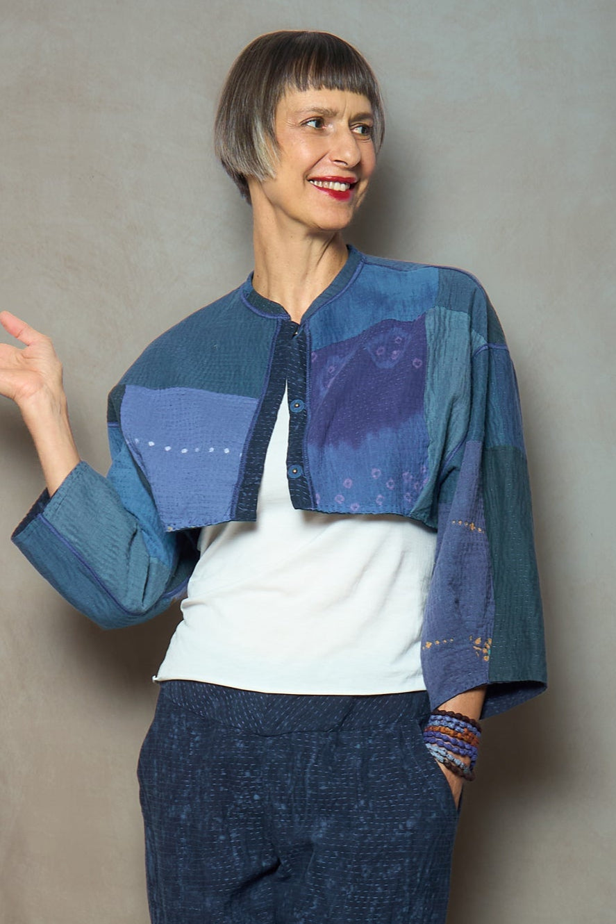 DUCK SUN DYE WITH PATCH KANTHA SLEEVE JACKET - us2090-nvy -