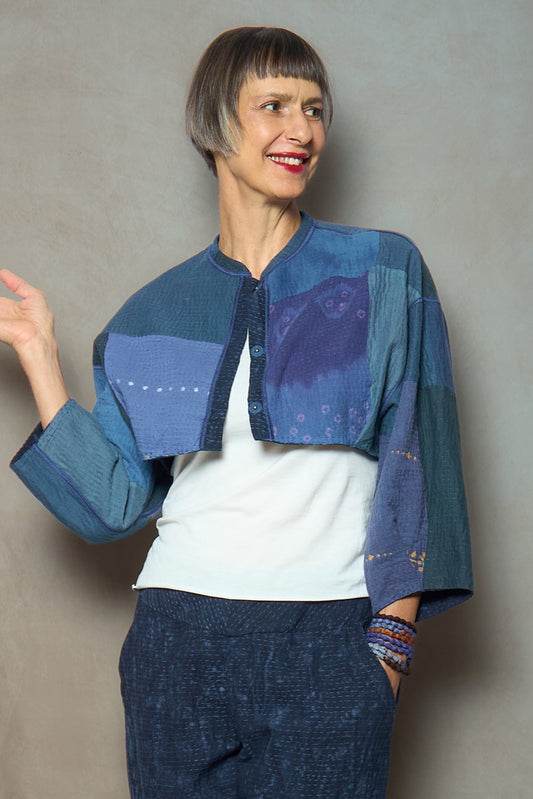 DUCK SUN DYE WITH PATCH KANTHA SLEEVE JACKET - us2090-nvy -