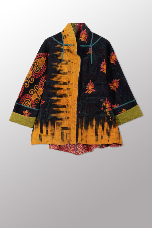 VINTAGE COTTON KANTHA FLARE SHORT JKT - cv4011-0130s -