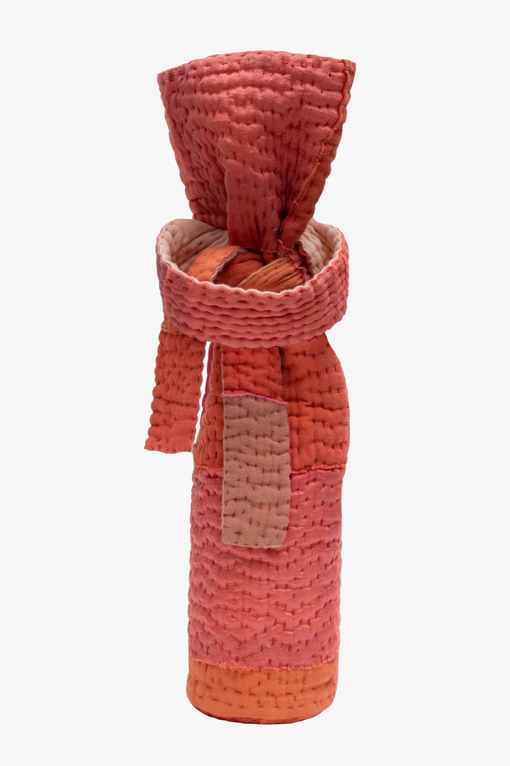 Mosaic Fray Handmade Vintage Kantha Wine Bag -Carrot