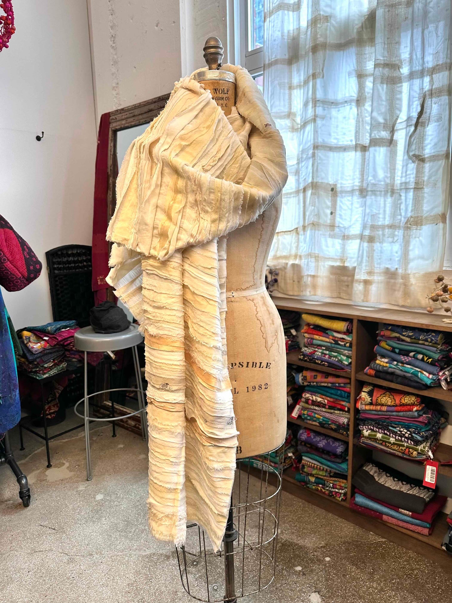 WAVY STRIPE KANTHA SHAWL MEDIUM - wv2802-ivy -