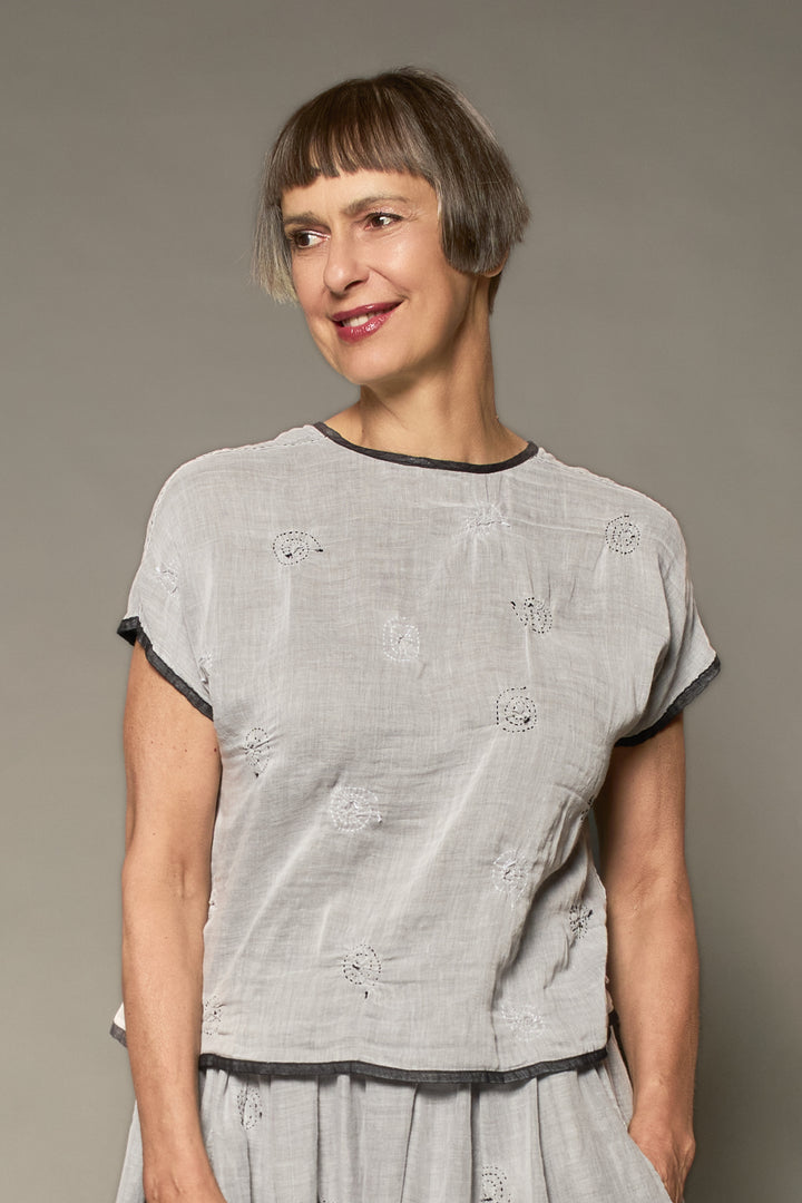 GAUZE SHIBORI GARMENT KANTHA BLOUSE - gg2534-blk -