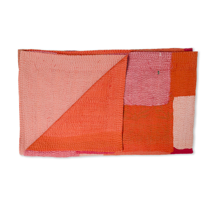 Mosaic Fray Handmade Vintage Kantha Throw -Carrots