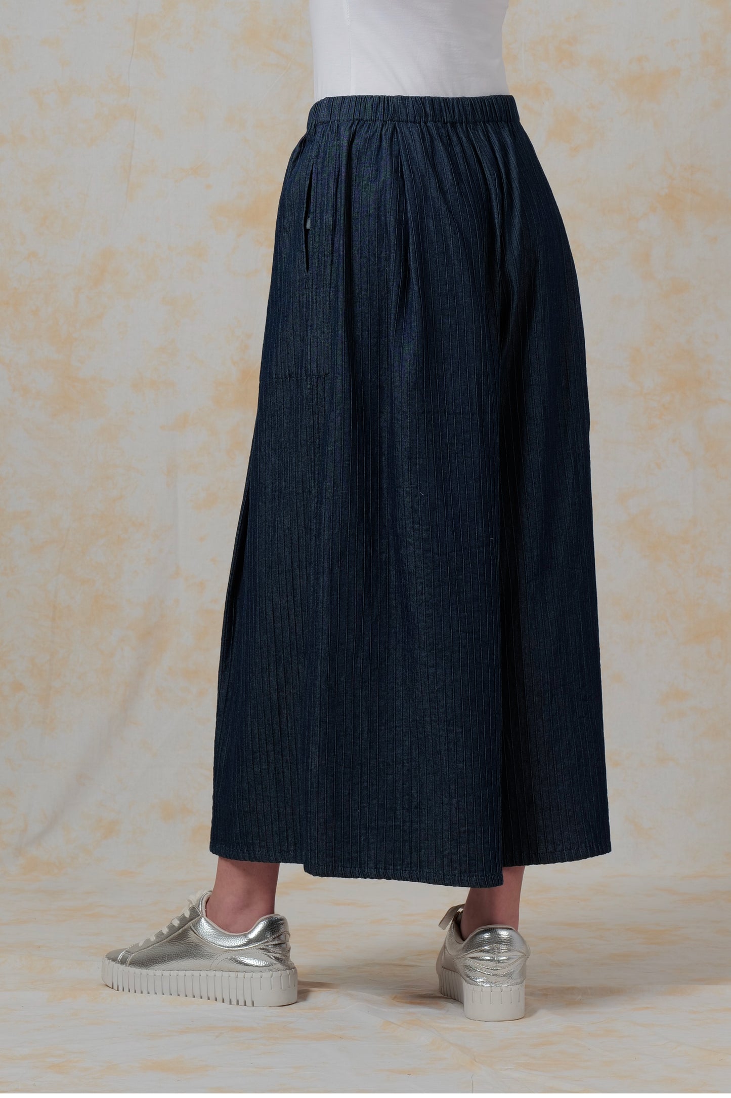 SOFT DENIM MACHINE PINTUCK-BOTTOM-WIDE LEG LANTERN - bl-dt1646-nvy-