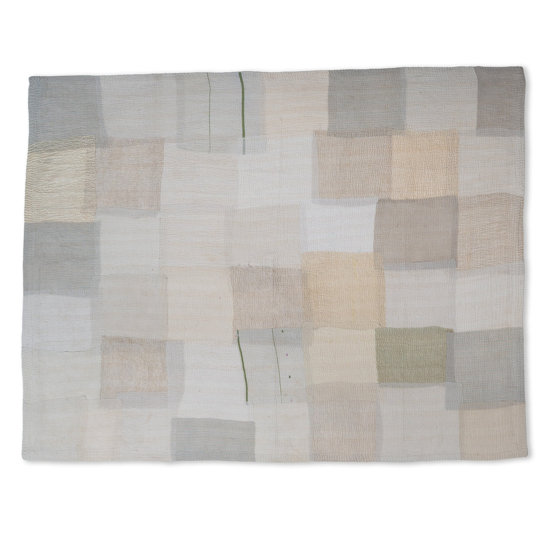 Grey Mist Fray Patch Kantha Throw