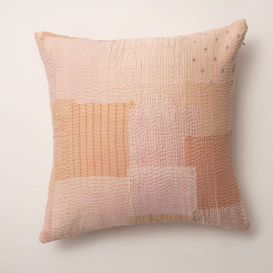 Mosaic Fray Handmade vintage Kantha Pillow - Dusty Pink