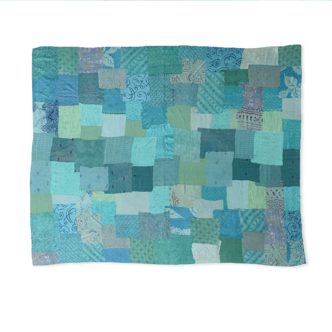 Printed Fray Vintage Cotton Kantha Table Cover - Sage
