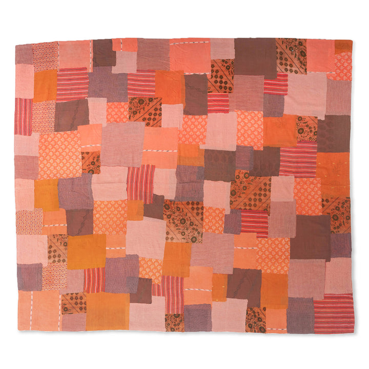 Ombre Patch Vintage Cotton Kantha Table Covers - Orange