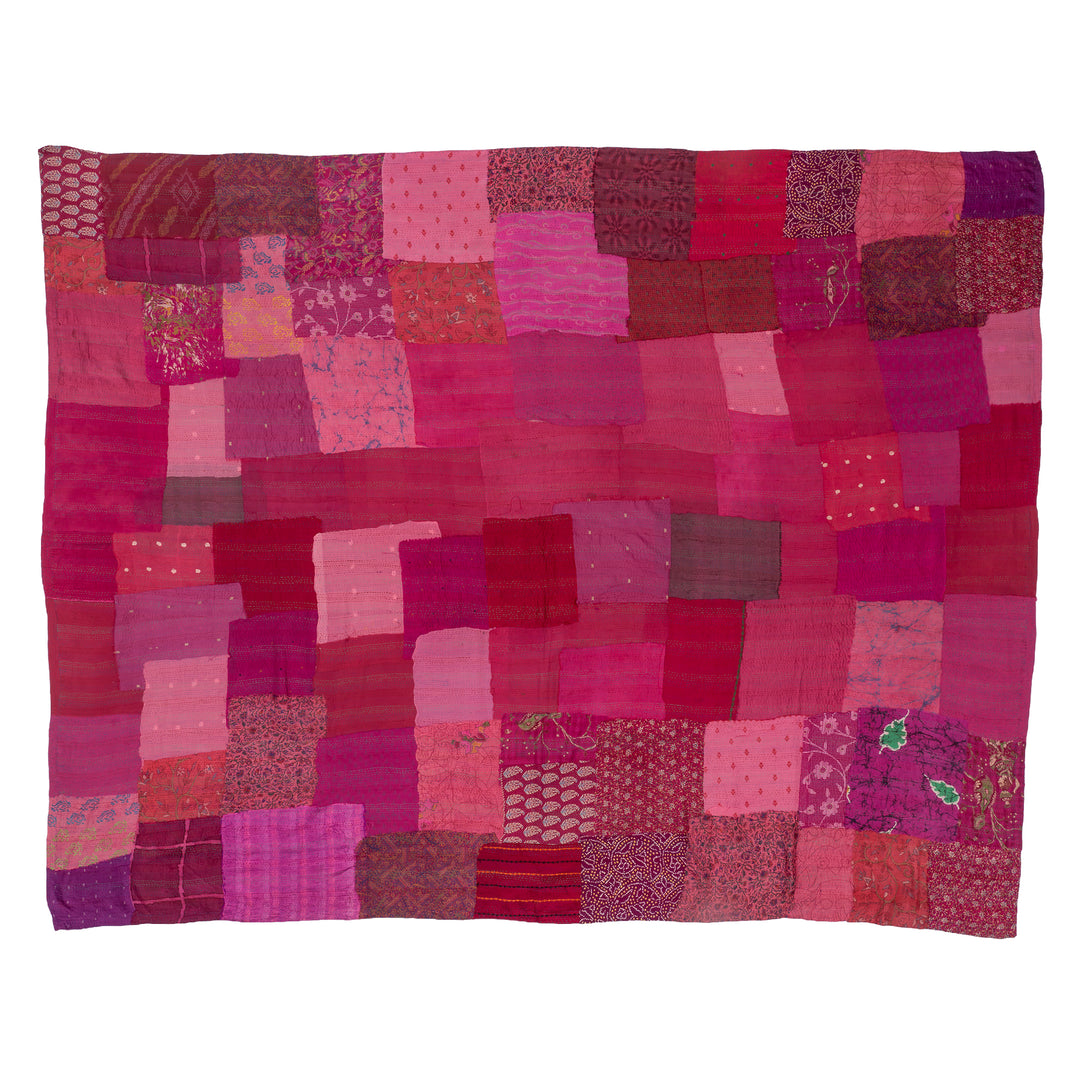 Printed Fray Vintage Cotton Kantha Table Cover  -Pink