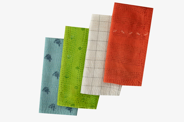 Mosaic Fray Handmade vintage Kantha Napkin - Carrot (Set of 2)