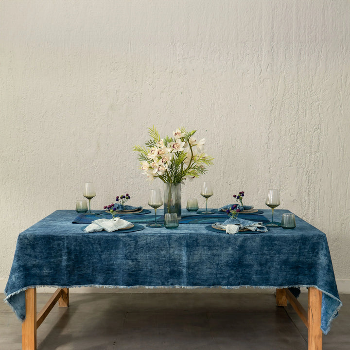 Linen Mud  Dye Kantha Night Sky Table Cover