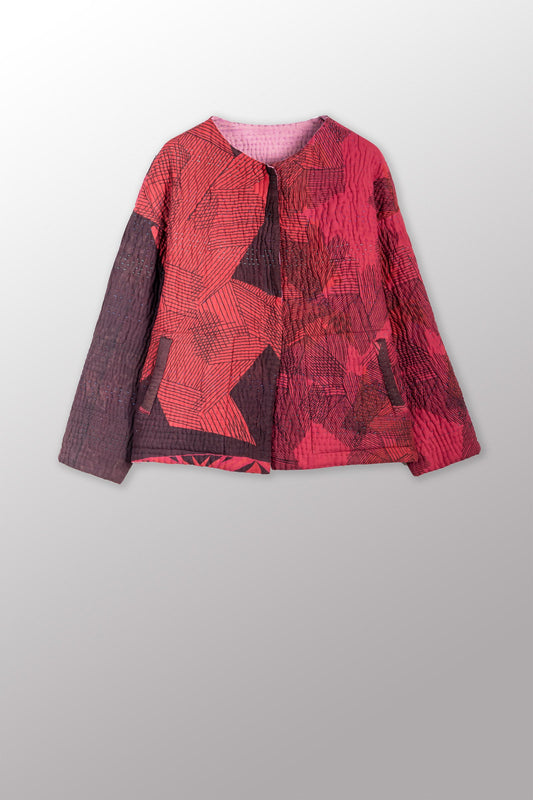 QUILTED OVERDYE COTTON KANTHA CREW NECK SHORT JKT - oq5053-cred003a -