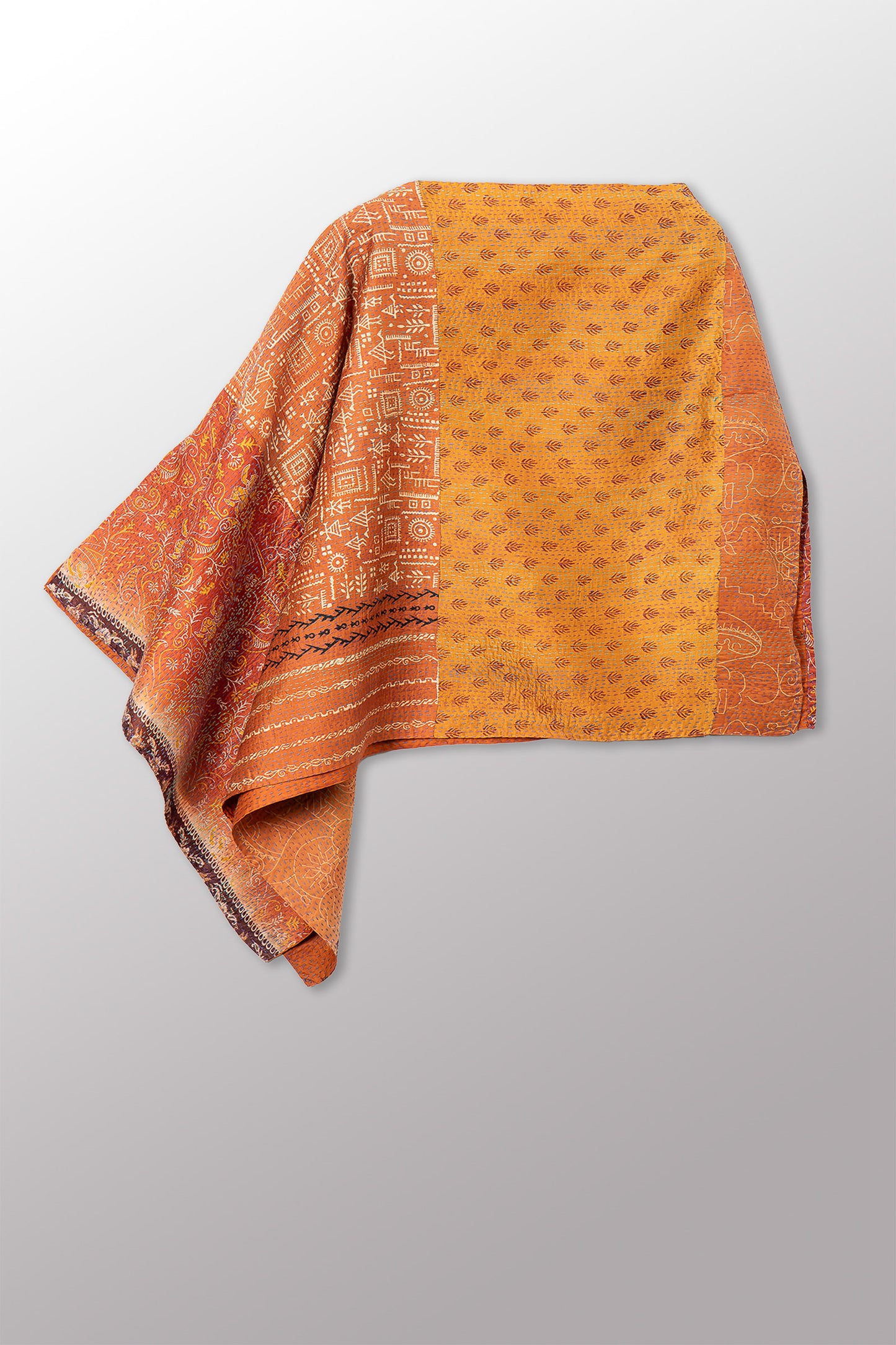 VINTAGE SILK KANTHA LONG CAPE - sv2841-0007a -