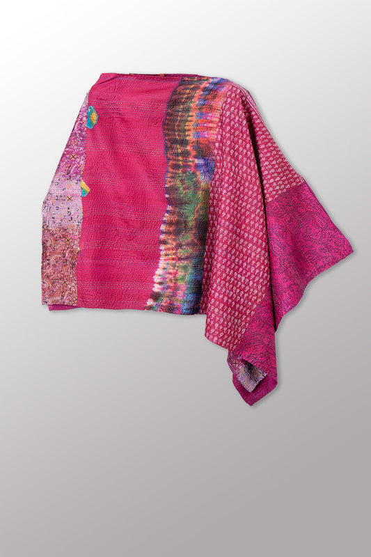 VINTAGE SILK KANTHA LONG CAPE - sv2841-0004a -