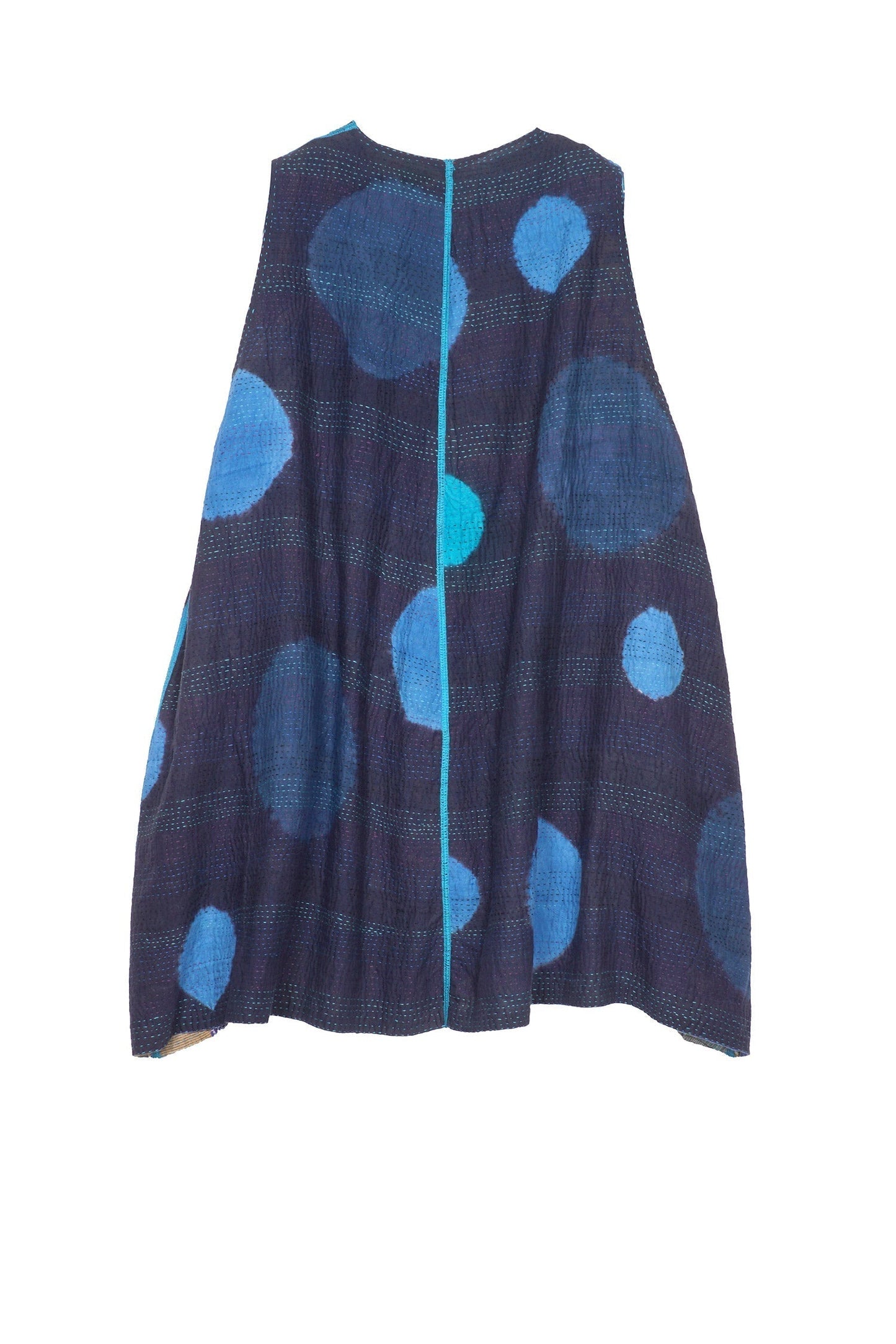 PATCH & CIRCLE PRINT KANTHA BELL SHAPE LONG VEST - pc2225-blu -