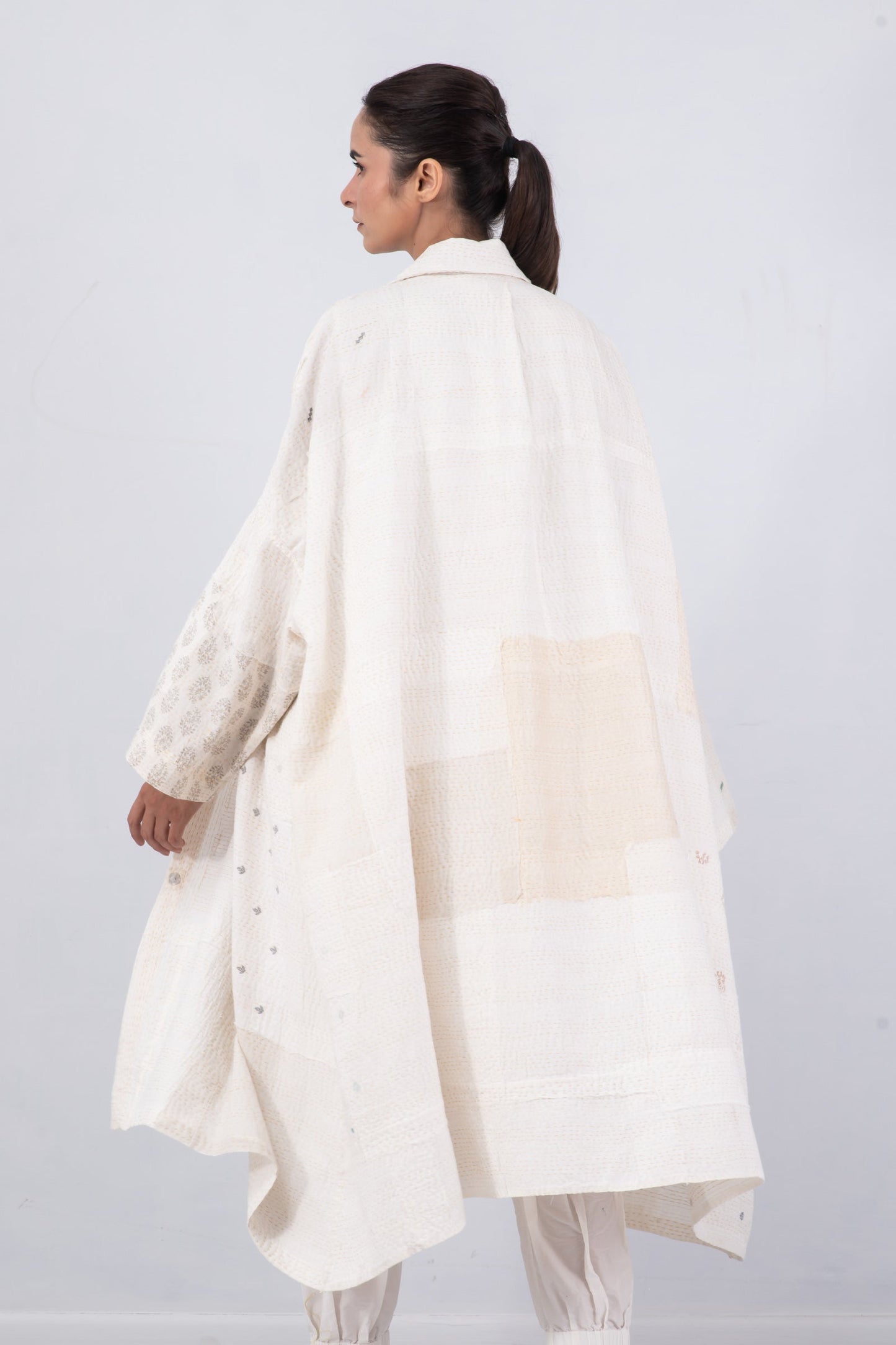 FRAYED PATCH KANTHA OVERSIZE DRESS - fi2432-ivy -